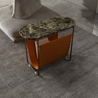 agnes side table leather magazine rack